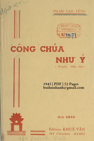 Công Chúa Như Ý (NXB Khuê Văn 1943) - Phạm Cao Củng, 52 Trang