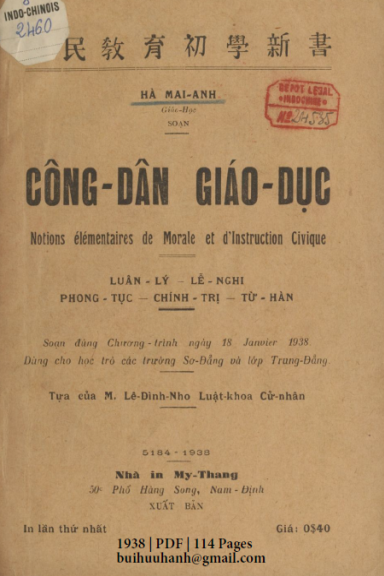 Công Dân Giáo Dục (NXB Mỹ Thắng 1938) - Hà Mai Anh, 114 Trang