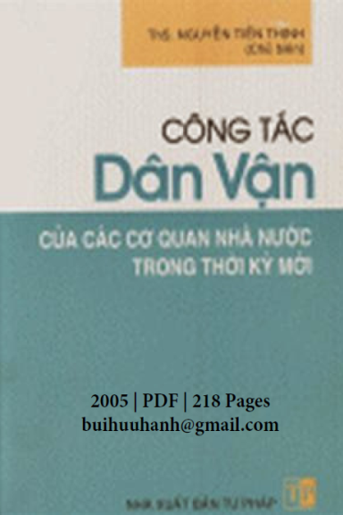 Công Tác Dân Vận Của Cơ Quan Nhà Nước Trong Thời Kỳ Đổi Mới (NXB Tư Pháp 2005) - Nguyễn Tiến Thịnh