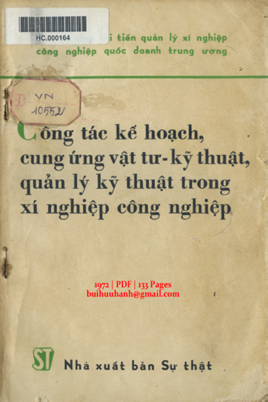 Công Tác Kế Hoạch, Cung Ứng Vật Tư Kỹ Thuật, Quản Lý Kỹ Thuật Trong Xí Nghiệp Công Nghiệp