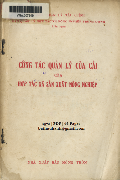 Công Tác Quản Lý Của Cải Của Hợp Tác Xã Sản Xuất Nông Nghiệp (NXB Nông Thôn 1972) - Trần Đăng Hóa