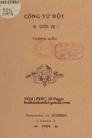 Công Tử Bột Đi Cưới Vợ (NXB Qui Nhơn 1924) - Lê Văn Đức, 20 Trang