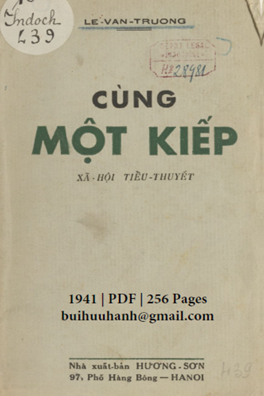 Cùng Một Kiếp (NXB Hương Sơn 1941) - Lê Văn Trương, 256 Trang