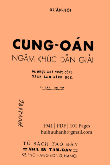 Cung Oán Ngâm Khúc Dẫn Giải (NXB Tân Dân 1941) - Đinh Xuân Hội, 101 Trang