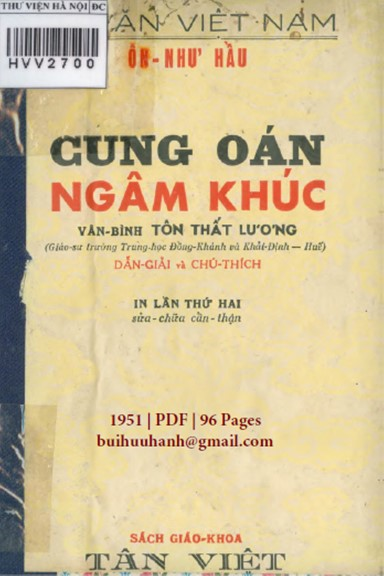 Cung Oán Ngâm Khúc (NXB Tân Việt 1951) - Ôn Như Hầu, 96 Trang