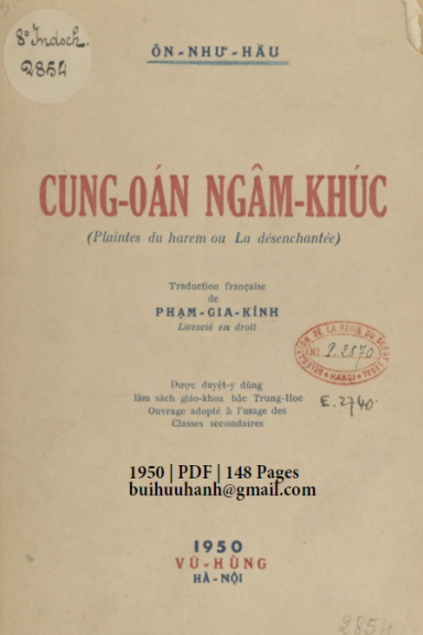 Cung Oán Ngâm Khúc (NXB Vũ Hùng 1950) - Ôn Như Hầu, 148 Trang
