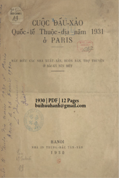 Cuộc Đấu Xảo Quốc Tế Thuộc Địa Năm 1931 Ở Paris (NXB Trung Bắc Tân Văn 1930) - Nhiều Tác Giả