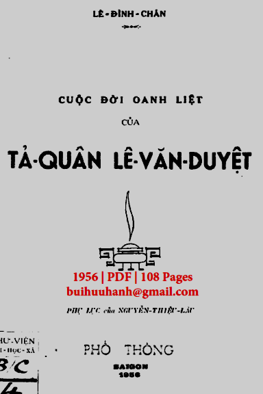 Cuộc Đời Oanh Liệt Của Tả Quân Lê Văn Duyệt (NXB Phổ Thông 1956) - Lê Đình Chân, 108 Trang