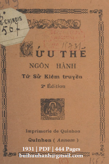 Cứu Thế Ngôn Hành-Tứ Sử Kiêm Truyền (NXB Qui Nhơn 1931) - J. Labiausse, 444 Trang