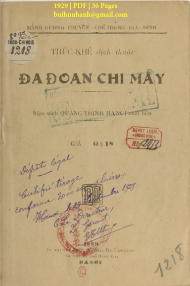 Đa Đoan Chi Mấy (NXB Thực Nghiệp 1929) - Trúc Khê, 36 Trang