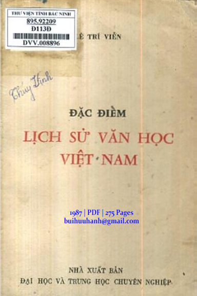Đặc Điểm Lịch Sử Văn Học Việt Nam (NXB Đại Học 1987) - Lê Trí Viễn, 275 Trang