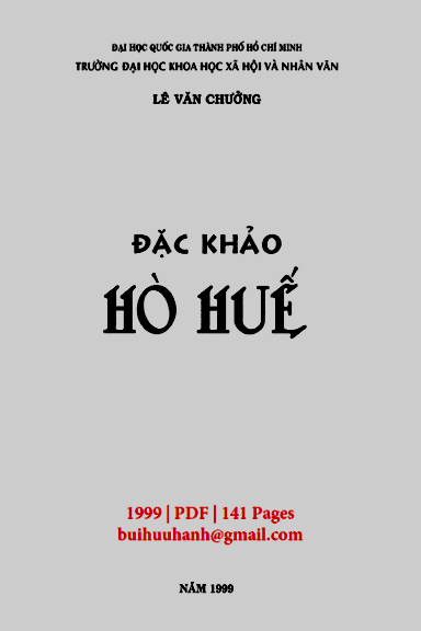 Đặc Khảo Hò Huế (NXB Đại Học Quốc Gia 1999) - Lê Văn Chưởng, 141 Trang