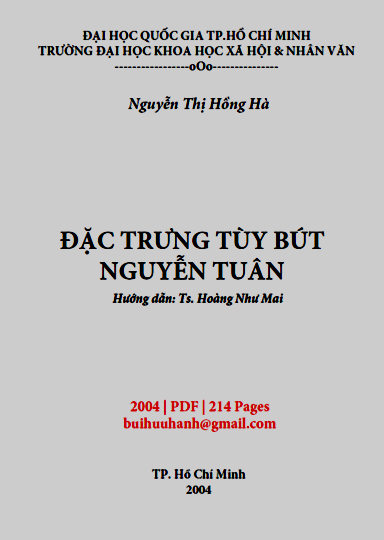 Đặc Trưng Tùy Bút Nguyễn Tuân (NXB Đại Học Quốc Gia 2004) - Nguyễn Thị Hồng Hà, 214 Trang