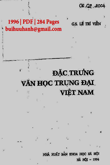 Đặc Trưng Văn Học Trung Đại Việt Nam (NXB Khoa Học Xã Hội 1996) - Lê Trí Viễn, 284 Trang