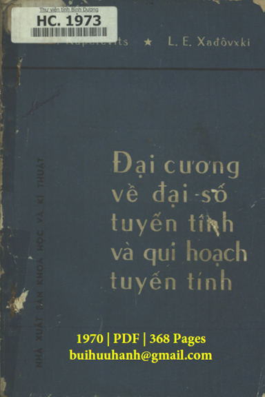 Đại Cương Về Đại Số Tuyến Tính Và Qui Hoạch Tuyến Tính (NXB Khoa Học Kỹ Thuật 1970) - F.I Kapelêvits