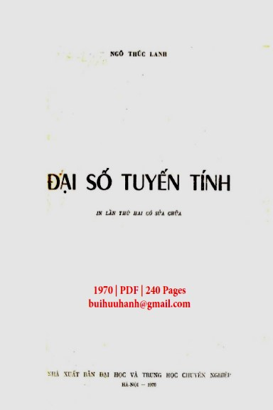 Đại Số Tuyến Tính (NXB Đại Học 1970) - Ngô Thúc Lanh, 240 Trang