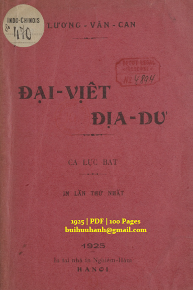 Đại Việt Địa Dư (NXB Nghiêm Hàm 1925) - Lương Văn Can, 100 Trang