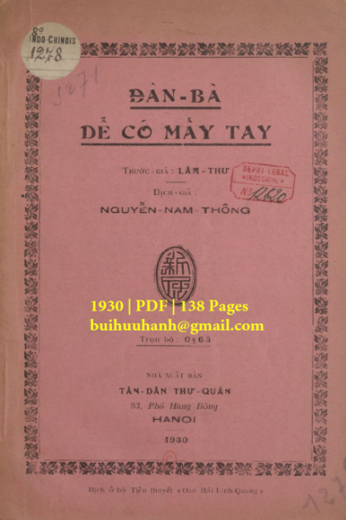 Đàn Bà Dễ Có Mấy Tay (NXB Tân Dân 1930) - Lâm Thư, 138 Trang