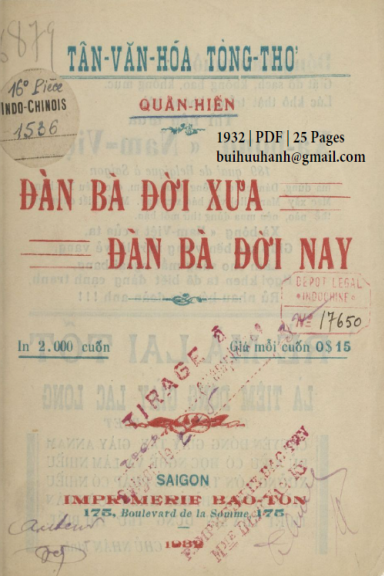 Đàn Bà Thời Xưa Đàn Bà Thời Nay (NXB Bảo Tồn 1932) - Quân Hiến, 25 Trang