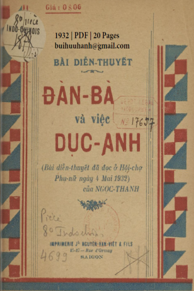 Đàn Bà Và Việc Dục Anh (NXB Nguyễn Văn Viết 1932) - Ngọc Thanh, 20 Trang