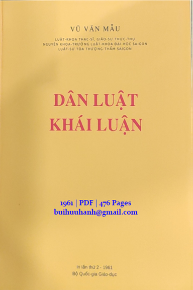 Dân Luật Khái Luận (NXB Bộ Giáo Dục 1961) - Vũ Văn Mẫu, 475 Trang