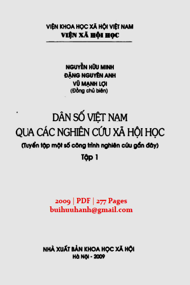 Dân Số Việt Nam Qua Các Nghiên Cứu Xã Hội Học Tập 1 (NXB Khoa Học Xã Hội 2009) - Nguyễn Hữu Minh