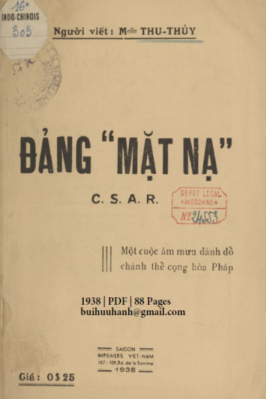 Đảng Mặt Nạ (NXB Việt Nam 1938) - Thu Thủy, 88 Trang