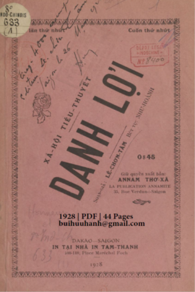 Danh Lợi Cuốn 1 (NXB Tam Thanh 1928) - Lê Chơn Tâm, 44 Trang