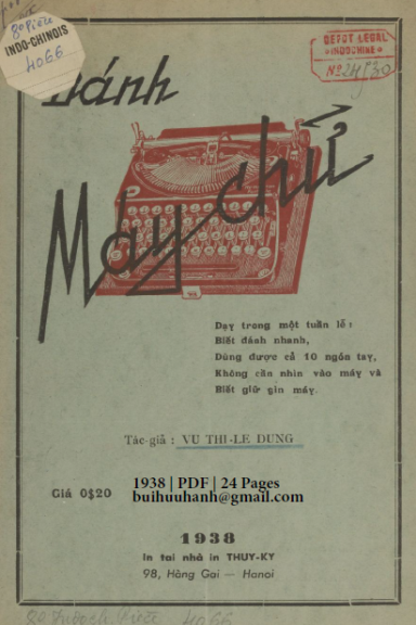 Đánh Máy Chữ (NXB Thụy Ký 1938) - Vũ Thị Lệ Dung, 24 Trang