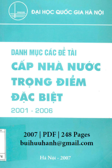 Danh Mục Các Đề Tài Cấp Nhà Nước Trọng Điểm Đặc Biệt 2001-2006 - Nhiều Tác Giả, 248 Trang