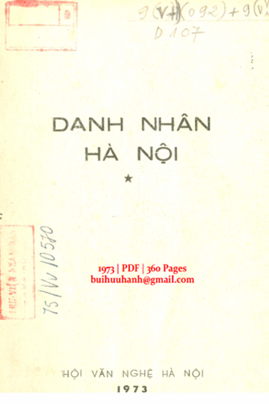 Danh Nhân Hà Nội Tập 1 (NXB Hà Nội 1973) - Lê Thước, 360 Trang