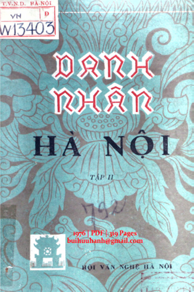Danh Nhân Hà Nội Tập 2 (NXB Hà Nội 1976) - Nguyễn Vinh Phúc, 319 Trang