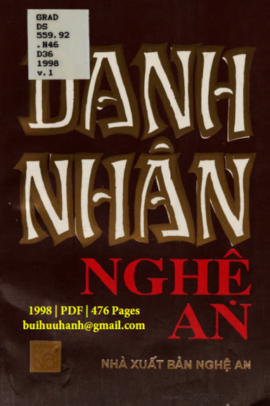 Danh Nhân Nghệ An Tập 1 (NXB Nghệ An 1998) - Đặng Hồng Thiệp, 476 Trang