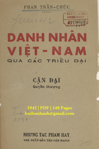 Danh Nhân Việt Nam Qua Các Triều Đại Quyển 1 (NXB Tân Dân 1942) - Phan Trần Chúc, 148 Trang