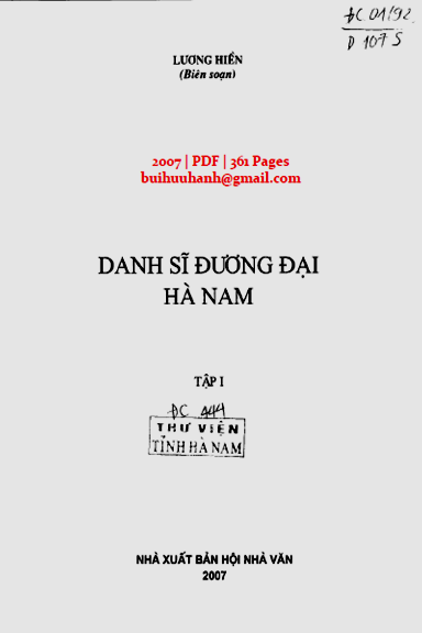 Danh Sĩ Đương Đại Hà Nam Tập 1 (NXB Hội Nhà Văn 2007) - Lương Hiền, 361 Trang