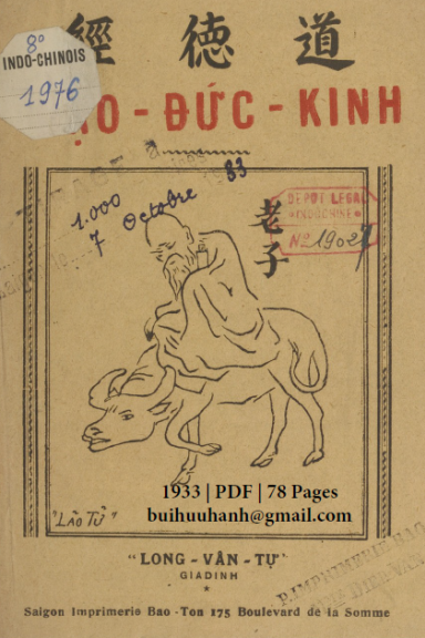 Đạo Đức Kinh (NXB Bảo Tồn 1933) - Nguyễn Kim Muôn, 78 Trang