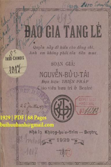 Đạo Gia Tang Lể (NXB Khổng Hữu Trim 1929) - Nguyễn Bửu Tài, 68 Trang