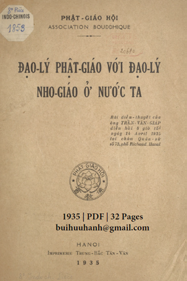 Đạo Lý Phật Giáo Với Đạo Lý Nho Giáo Ở Nước Ta (NXB Trung Bắc Tân Văn 1935) - Trần Văn Giáp 32 Trang
