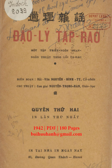 Đạo Lý Tập Rao Quyển 2 (NXB Ngày Nay 1942) - Nguyễn Đình Tỵ, 180 Trang