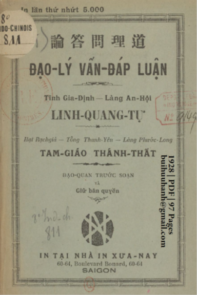 Đạo Lý Vấn Đáp Luận (NXB Xưa Nay 1928) - Đạo Quan, 97 Trang