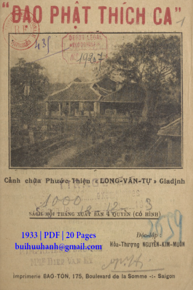 Đạo Phật Thích Ca Quyển 1 (NXB Bảo Tồn 1933) - Nguyễn Kim Muôn, 20 Trang