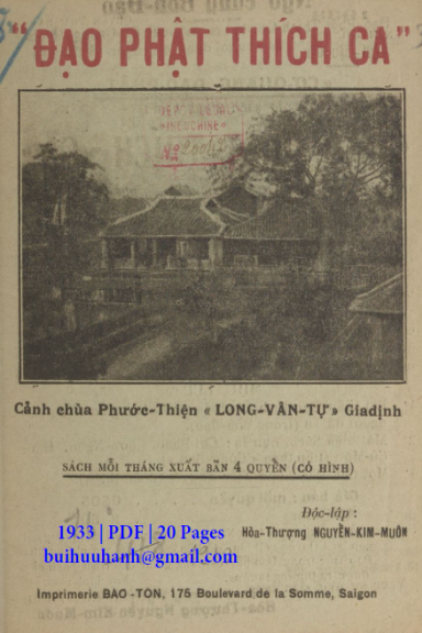 Đạo Phật Thích Ca Quyển 3 (NXB Bảo Tồn 1933) - Nguyễn Kim Muôn, 20 Trang