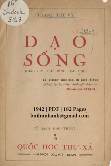 Đạo Sống (NXB Quốc Học Thư Xã 1942) - Thành Thế Vỹ, 182 Trang