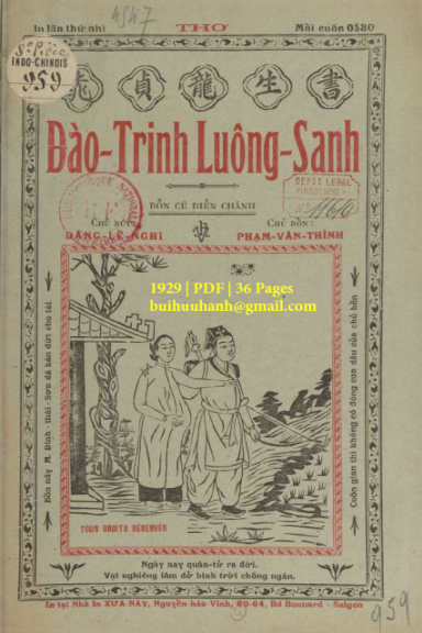 Đào Trinh Luông Sanh (NXB Xưa Nay 1929) - Đặng Lễ Nghi, 36 Trang