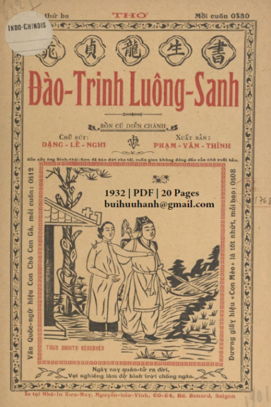 Đào Trinh Luông Sanh (NXB Xưa Nay 1932) - Đặng Lễ Nghi, 20 Trang