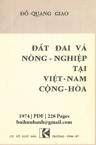 Đất Đai Và Nông Nghiệp Tại Việt Nam Cộng Hòa (NXB Trương Vĩnh Ký 1974) - Đỗ Quang Giao, 228 Trang