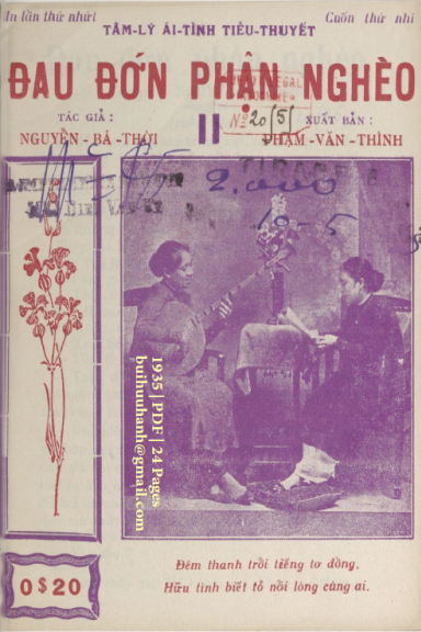 Đau Đớn Phận Nghèo Cuốn 2 (NXB Bảo Tồn 1935) - Nguyễn Bá Thời, 24 Trang