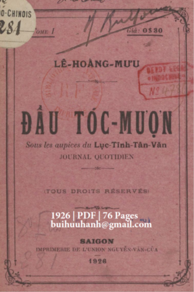 Đầu Tóc Mượn Cuốn 1 (NXB Nguyễn Văn Của 1926) - Lê Hoàng Mưu, 76 Trang