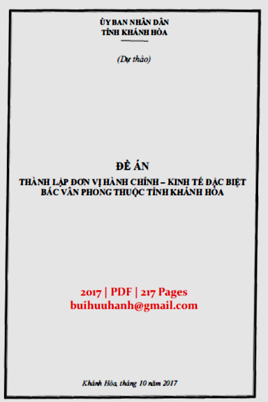 Đề Án Thành Lập Đơn Vị Hành Chính-Kinh Tế Đặc Biệt Bắc Vân Phong Thuộc Tỉnh Khánh Hòa