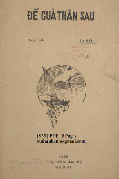 Để Của Thân Sau (NXB Hòa Ký 1935) - Trí Hải, 8 Trang
